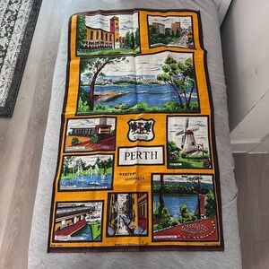 PERTH WESTERN AUSTRALIA TRAVEL SOUVENIR PURE LINEN PRINTED TEA TOWEL